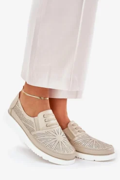 Sale Evento Półbuty Damskie Wsuwane Ażurowe Złote Azethia Złoty