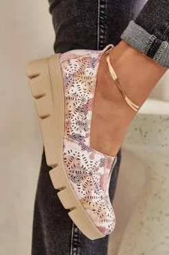 Boto Półbuty Skórzane*Półbuty Damskie Z Ażurowym Wzorem Na Koturnie Multikolor Lisvia