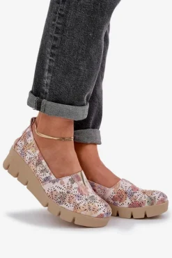 Boto Półbuty Skórzane*Półbuty Damskie Z Ażurowym Wzorem Na Koturnie Multikolor Lisvia