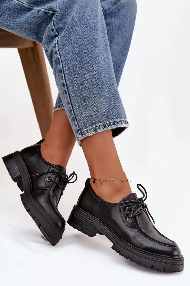 Boto Półbuty Skórzane*Półbuty Damskie Z Eko Skóry Czarne Adrelle