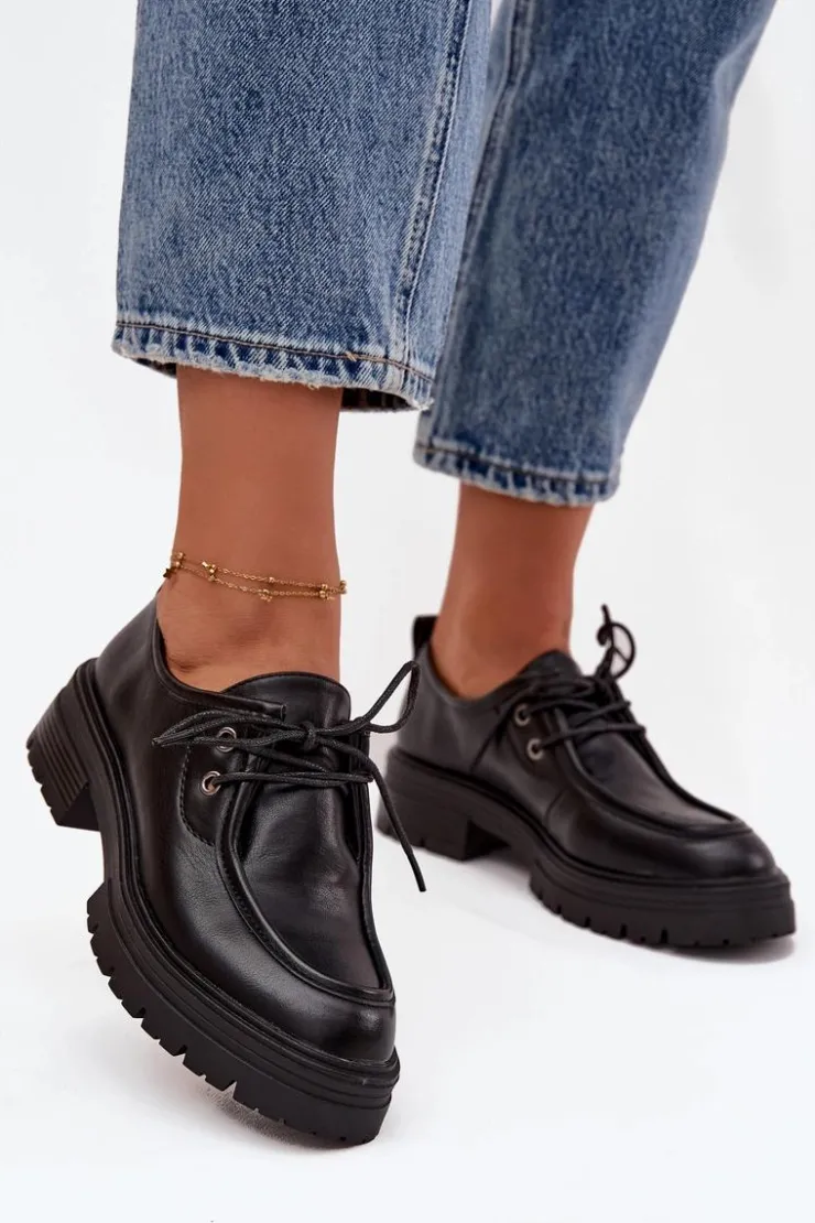 Boto Półbuty Skórzane*Półbuty Damskie Z Eko Skóry Czarne Adrelle