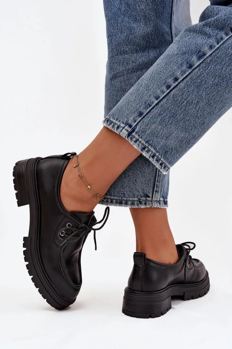 Boto Półbuty Skórzane*Półbuty Damskie Z Eko Skóry Czarne Adrelle