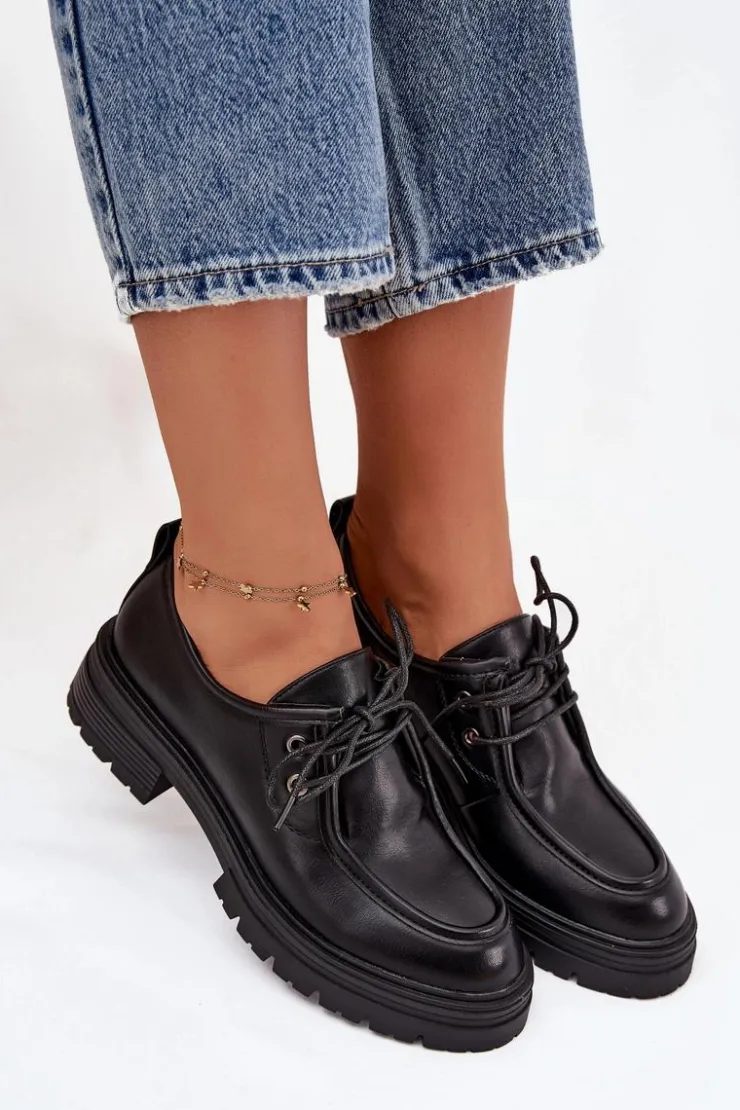 Boto Półbuty Skórzane*Półbuty Damskie Z Eko Skóry Czarne Adrelle