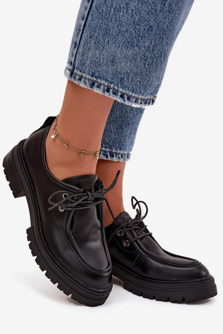 Boto Półbuty Skórzane*Półbuty Damskie Z Eko Skóry Czarne Adrelle