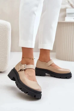 Boto Półbuty Damskie Z Klamrą Beżowe Plikuria Beżowy
