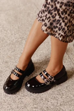 Boto Półbuty Lakierowane|Półbuty Skórzane*Półbuty Damskie Z Paskami Lakierowane Czarne Terione Czarny