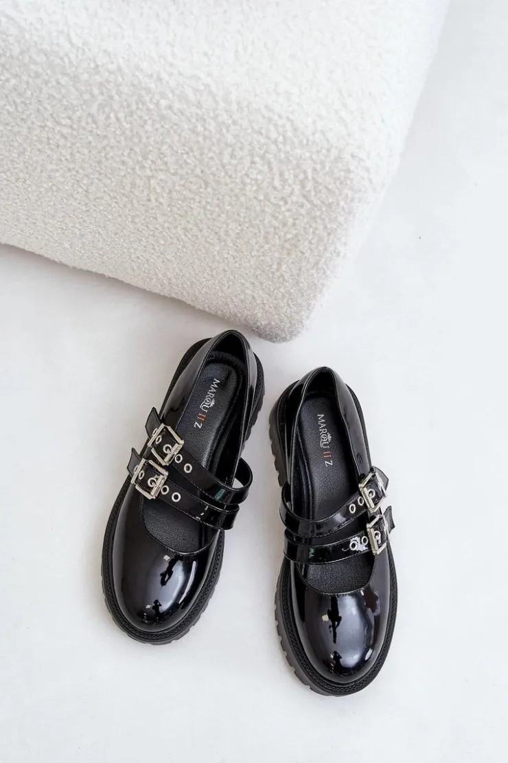 Boto Półbuty Lakierowane|Półbuty Skórzane*Półbuty Damskie Z Paskami Lakierowane Czarne Terione Czarny
