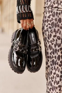 Boto Półbuty Lakierowane|Półbuty Skórzane*Półbuty Damskie Z Paskami Lakierowane Czarne Terione Czarny