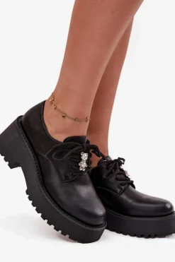 Clearance Boto Półbuty Damskie Z Przypinką Eko Skórzane Czarne Laurea