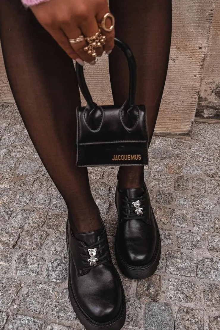 Clearance Boto Półbuty Damskie Z Przypinką Eko Skórzane Czarne Laurea