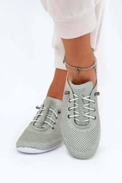 Clearance Artiker Półbuty Damskie Ze Skóry Naturalnej 54C0833 Jasnozielone Zielony