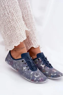 Artiker Półbuty Skórzane*Półbuty Damskie Ze Skóry Naturalnej Wzorzyste 56C2691 e Niebieski