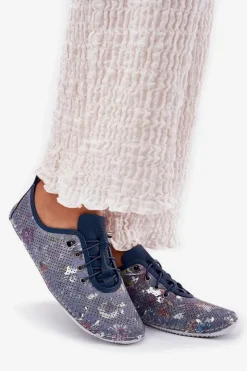 Artiker Półbuty Skórzane*Półbuty Damskie Ze Skóry Naturalnej Wzorzyste 56C2691 e Niebieski