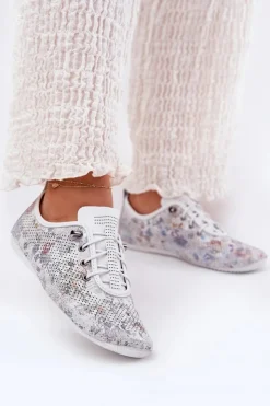 Damskie Artiker Półbuty Damskie Ze Skóry Naturalnej Wzorzyste 56C2688 Białe