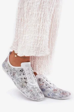 Damskie Artiker Półbuty Damskie Ze Skóry Naturalnej Wzorzyste 56C2688 Białe