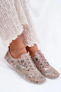 Artiker Półbuty Skórzane*Półbuty Damskie Ze Skóry Naturalnej Wzorzyste 56C2689 Beżowe Beżowy