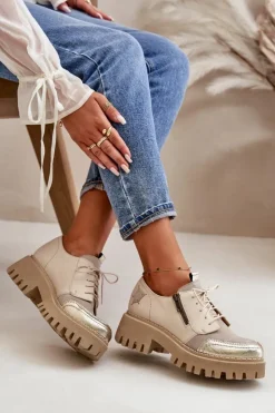 Damskie Maciejka Półbuty Damskie Ze Skóry Naturalnej Beżowe 06177-04