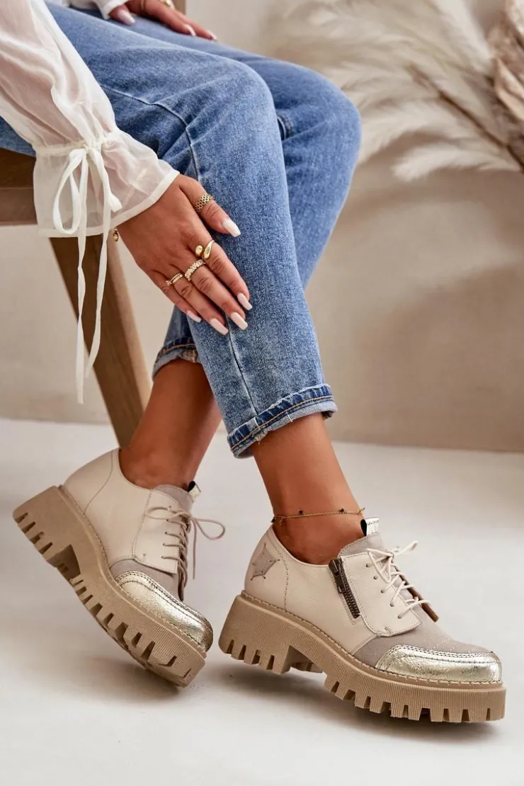 Damskie Maciejka Półbuty Damskie Ze Skóry Naturalnej Beżowe 06177-04