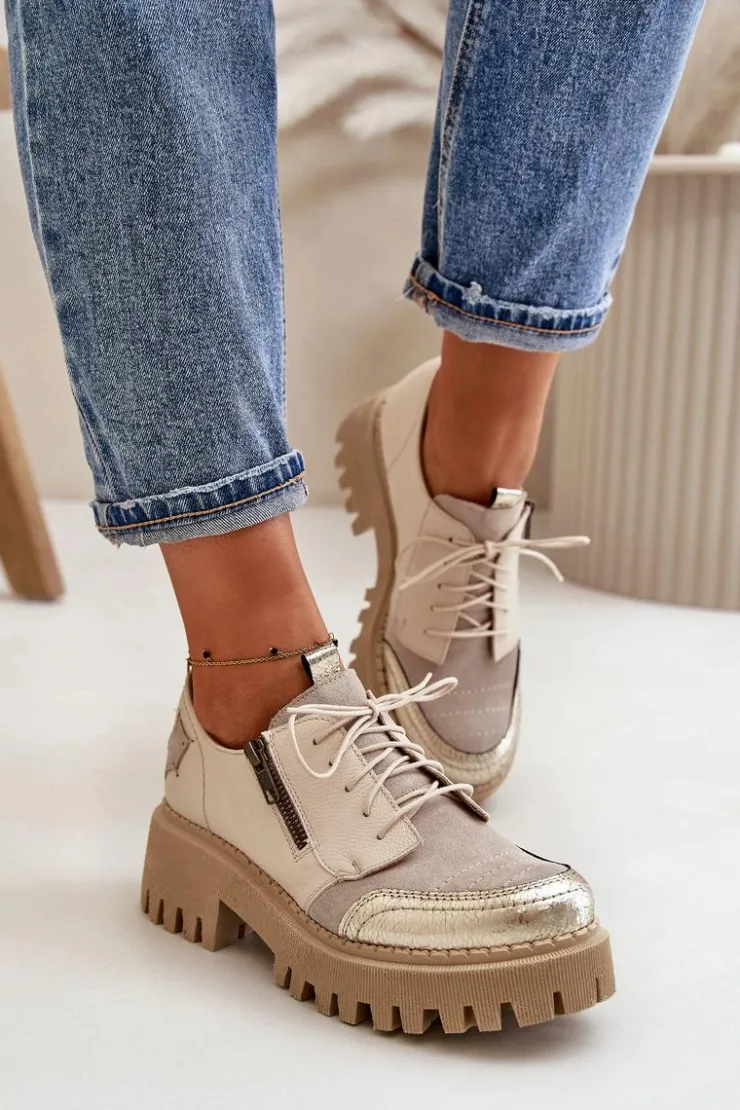 Damskie Maciejka Półbuty Damskie Ze Skóry Naturalnej Beżowe 06177-04