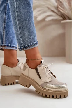 Damskie Maciejka Półbuty Damskie Ze Skóry Naturalnej Beżowe 06177-04