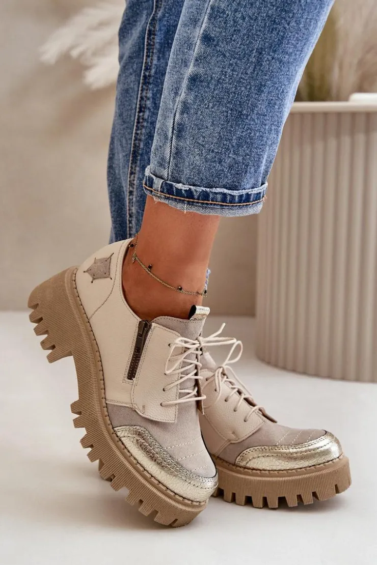 Damskie Maciejka Półbuty Damskie Ze Skóry Naturalnej Beżowe 06177-04