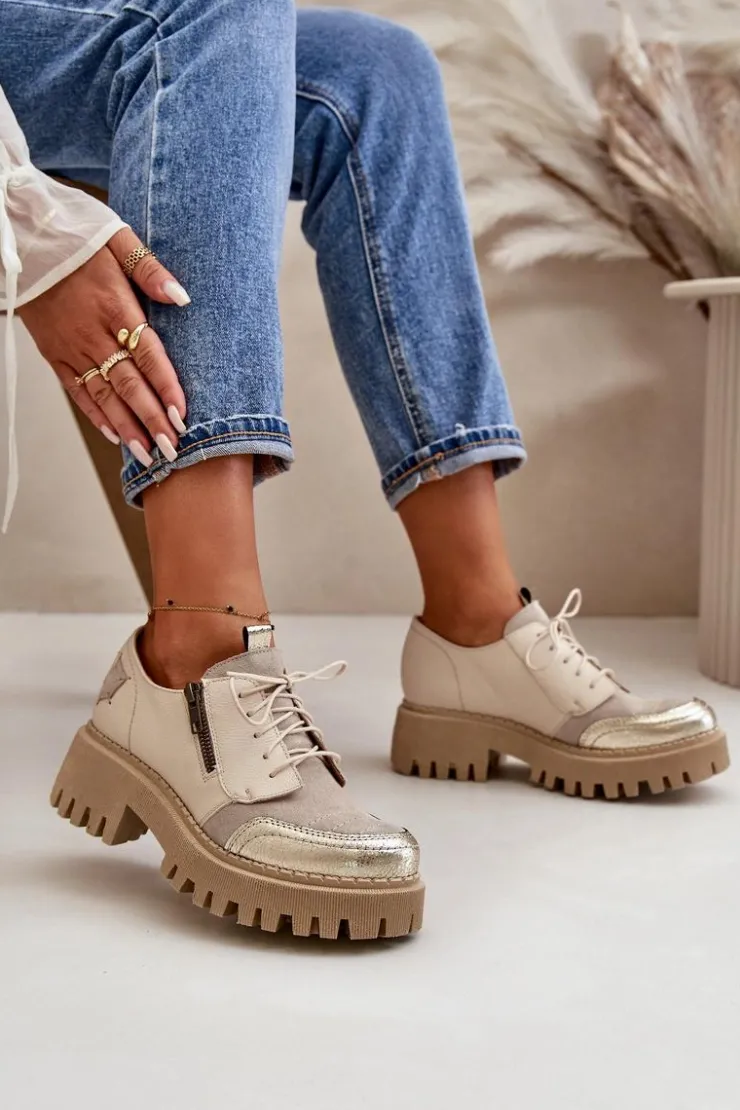 Damskie Maciejka Półbuty Damskie Ze Skóry Naturalnej Beżowe 06177-04