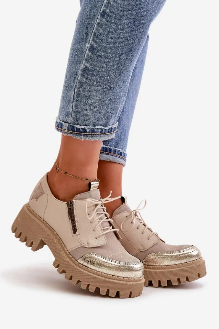 Damskie Maciejka Półbuty Damskie Ze Skóry Naturalnej Beżowe 06177-04