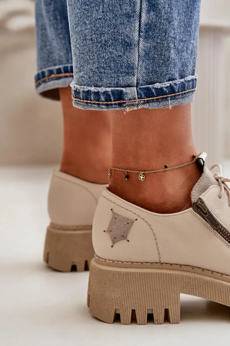 Damskie Maciejka Półbuty Damskie Ze Skóry Naturalnej Beżowe 06177-04