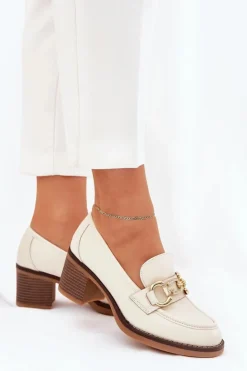 Best Boto Półbuty Damskie Ze Złotym Detalem Na Obcasie Beżowe Draciela