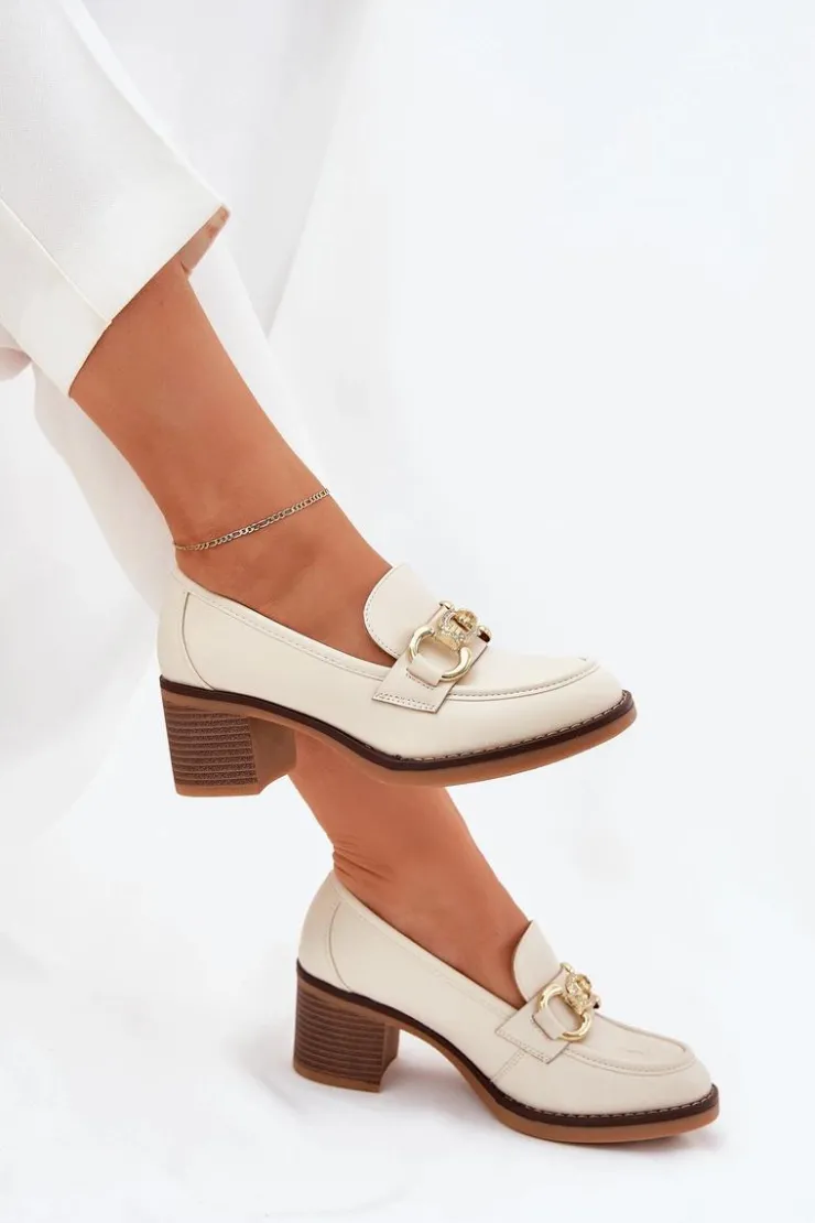 Best Boto Półbuty Damskie Ze Złotym Detalem Na Obcasie Beżowe Draciela