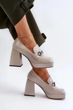 Damskie Damskie buty S.Barski Półbuty Lakierowane Damskie Na Słupku Szare D&A MR38-906