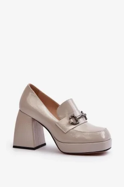 Damskie Damskie buty S.Barski Półbuty Lakierowane Damskie Na Słupku Szare D&A MR38-906