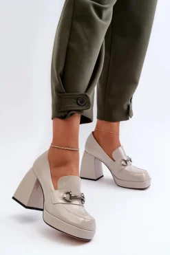 Damskie Damskie buty S.Barski Półbuty Lakierowane Damskie Na Słupku Szare D&A MR38-906