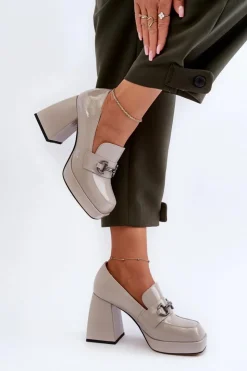 Damskie Damskie buty S.Barski Półbuty Lakierowane Damskie Na Słupku Szare D&A MR38-906