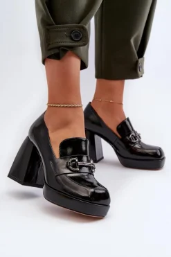 Damskie buty S.Barski Półbuty Lakierowane|Półbuty Skórzane*Półbuty Lakierowane Damskie Na Słupku Czarne D&A MR38-906 Czarny