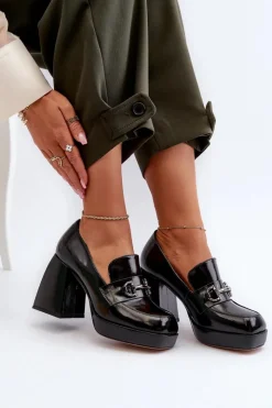 Damskie buty S.Barski Półbuty Lakierowane|Półbuty Skórzane*Półbuty Lakierowane Damskie Na Słupku Czarne D&A MR38-906 Czarny