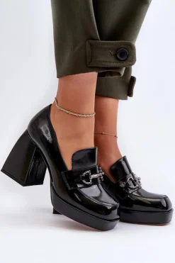 Damskie buty S.Barski Półbuty Lakierowane|Półbuty Skórzane*Półbuty Lakierowane Damskie Na Słupku Czarne D&A MR38-906 Czarny