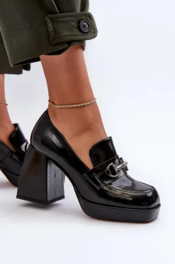 Damskie buty S.Barski Półbuty Lakierowane|Półbuty Skórzane*Półbuty Lakierowane Damskie Na Słupku Czarne D&A MR38-906 Czarny