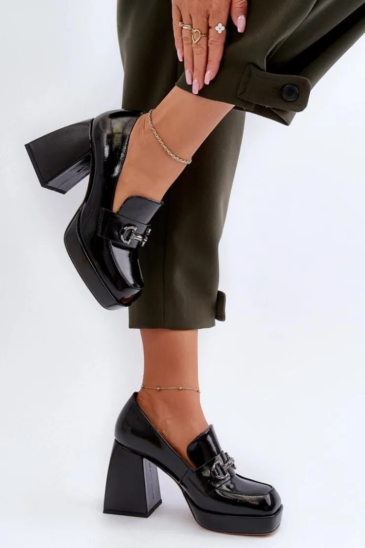 Damskie buty S.Barski Półbuty Lakierowane|Półbuty Skórzane*Półbuty Lakierowane Damskie Na Słupku Czarne D&A MR38-906 Czarny