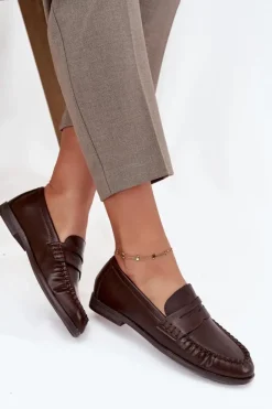 Outlet Boto Półbuty Loafersy Damskie Z Eko Skóry Brązowe Lilith Brązowy