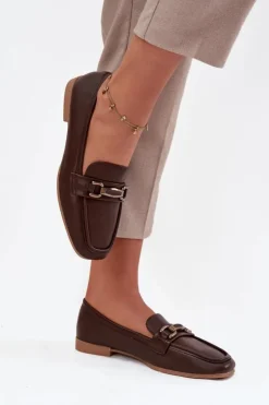 Outlet Boto Półbuty Loafersy Damskie Z Ozdobą Brązowe Priscelle Brązowy