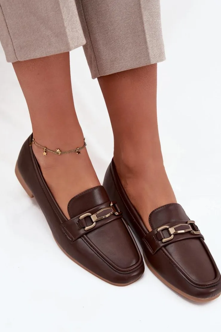 Outlet Boto Półbuty Loafersy Damskie Z Ozdobą Brązowe Priscelle Brązowy