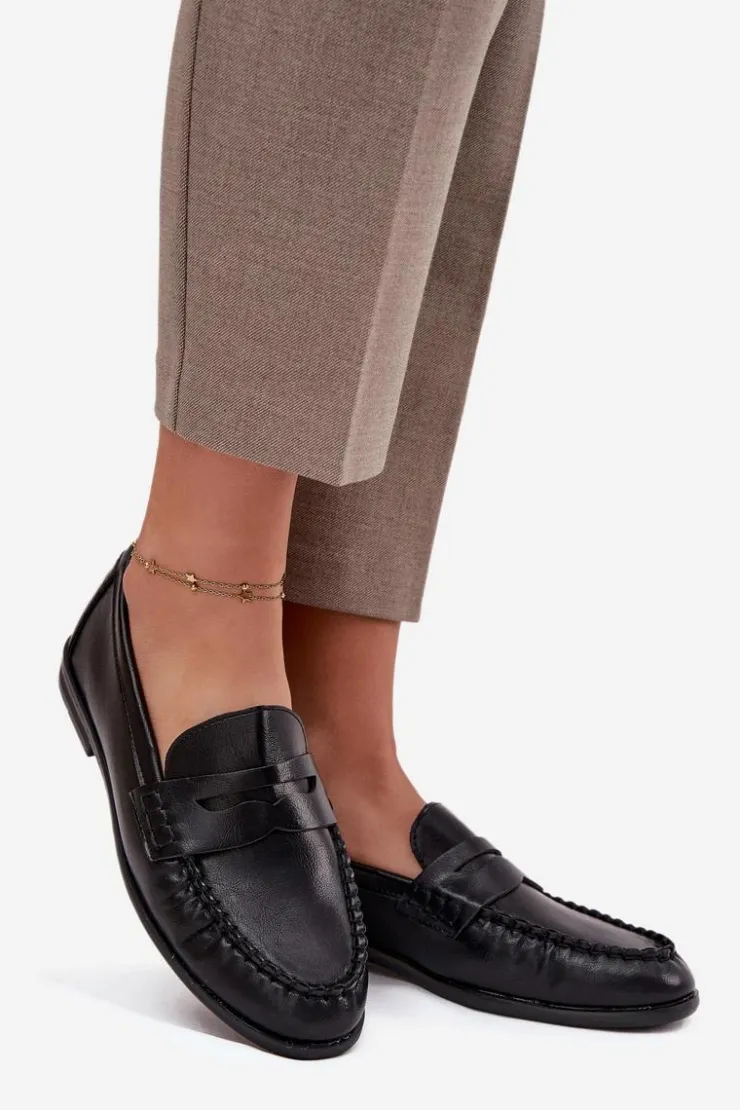 Boto Loafersy Damskie|Mokasyny Płaskie*Półbuty Loafersy Damskie Z Eko Skóry Czarne Lilith Czarny