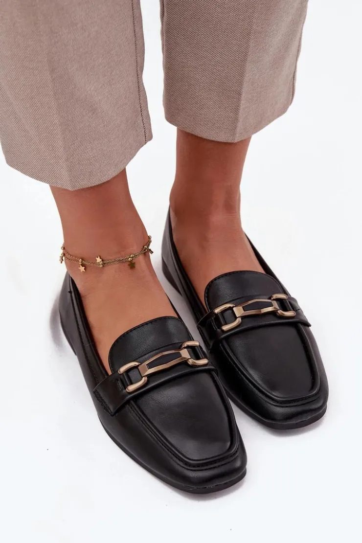 Damskie Boto Półbuty Loafersy Damskie Z Ozdobą Czarne Priscelle