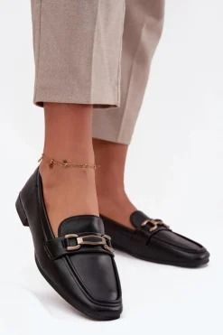 Damskie Boto Półbuty Loafersy Damskie Z Ozdobą Czarne Priscelle