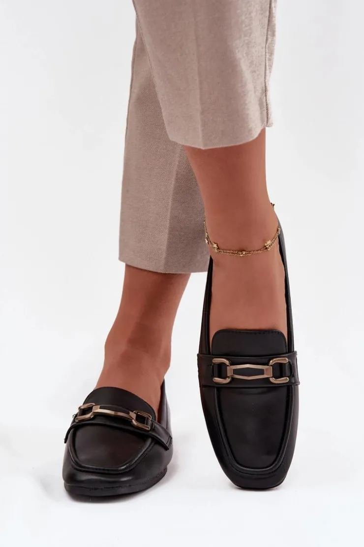 Damskie Boto Półbuty Loafersy Damskie Z Ozdobą Czarne Priscelle