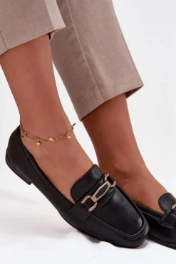 Damskie Boto Półbuty Loafersy Damskie Z Ozdobą Czarne Priscelle