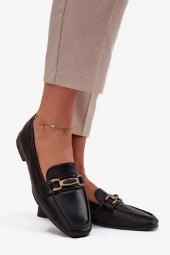 Damskie Boto Półbuty Loafersy Damskie Z Ozdobą Czarne Priscelle