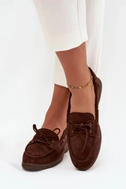 Boto Loafersy Damskie|Mokasyny Płaskie*Półbuty Mokasyny Damskie Płaskie Z Wiązaniem Czekoladowe Zalina Brązowy