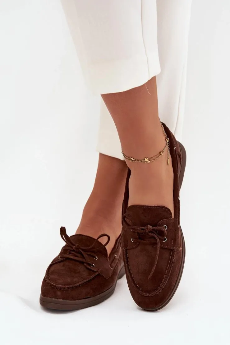 Boto Loafersy Damskie|Mokasyny Płaskie*Półbuty Mokasyny Damskie Płaskie Z Wiązaniem Czekoladowe Zalina Brązowy